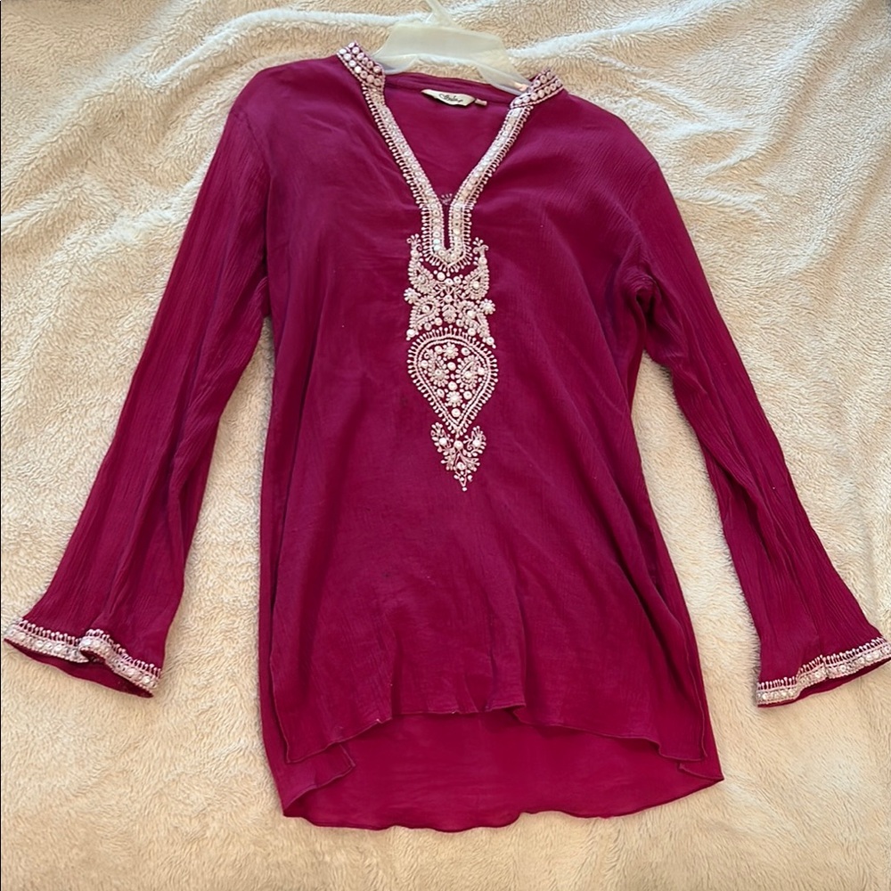 Pink and silver beaded Sulu Swim Coverup
